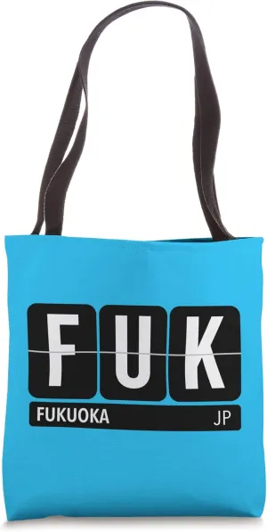 FUK Fukuoka Japan Travel Souvenir White Text Tote Bag