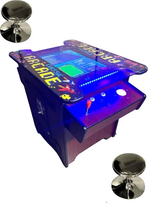 Full Size Commercial Grade Cocktail Arcade Machine 2 Player Upgraded Trackballs 412 Games 22" LCD Screen Tempered Glass 2 Stools Included 5 Year Warranty Dark Wood