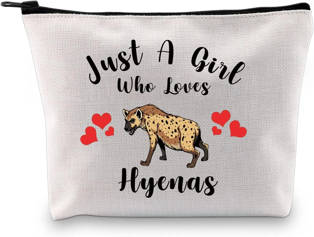 G2TUP Hyena Gift Who Loves Hyenas Makeup Bag Hyena Lover Cosmetic Bag Hyena Themed Gift Hyenas Fan Gift Animal Lover Zipper Travel Bag (Who Loves Hyenas White Bag)
