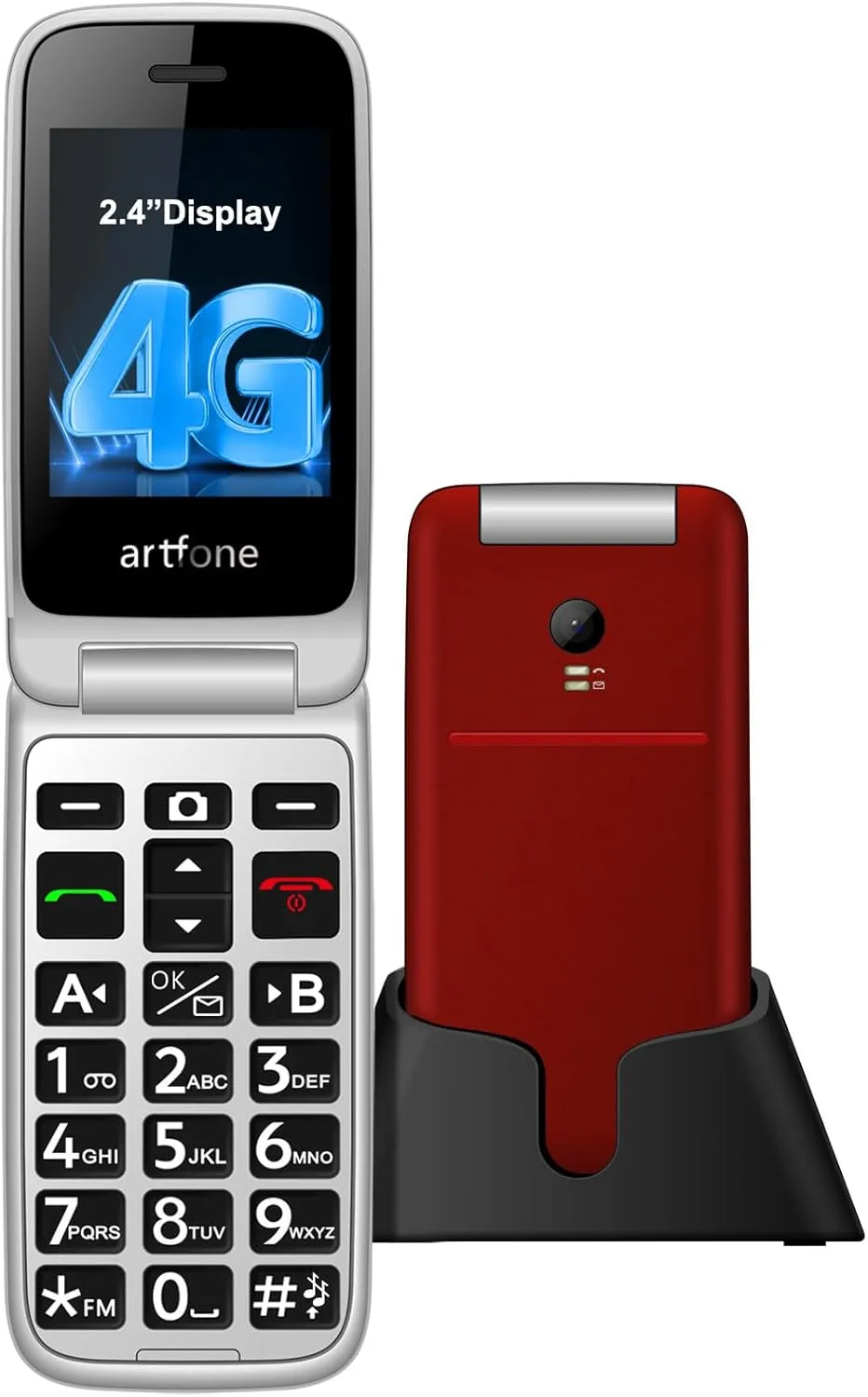 G3 4G Flip Phone Unlocked for Seniors丨Large Buttons Dumb Phone with 2.4" LCD丨SOS Button丨Charging Dock丨Speed Dial丨Time Reporting丨1300mAh Battery丨Talk and Text Only丨FM Radio丨USB-C，T-Mobile - Red