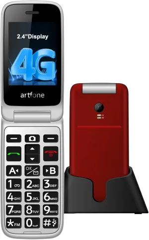 G3 4G Flip Phone Unlocked for Seniors丨Large Buttons Dumb Phone with 2.4" LCD丨SOS Button丨Charging Dock丨Speed Dial丨Time Reporting丨1300mAh Battery丨Talk and Text Only丨FM Radio丨USB-C，T-Mobile - Red