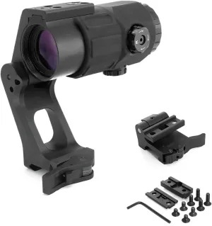 G45 5X Magnifier & 2.91" FTC Mount Combo with Standard Base & Spacer Mount，for Optic Red Dot Reflex Sight，Quick Release/Detach & Flip-to-Center (FTC) Mechanism，Fits for 20mm Picatinny Rail Mounting