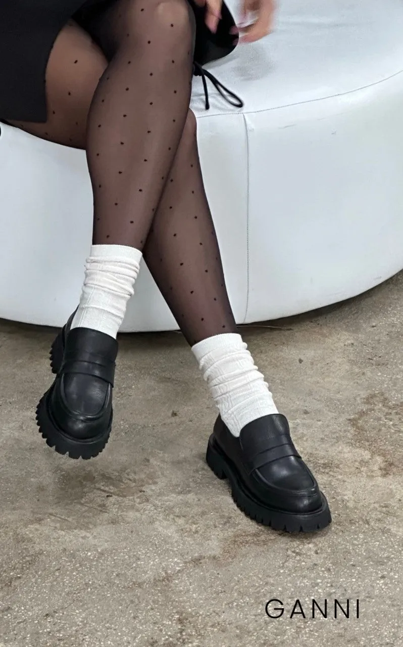GANNI LEATHER FLAT || BLACK