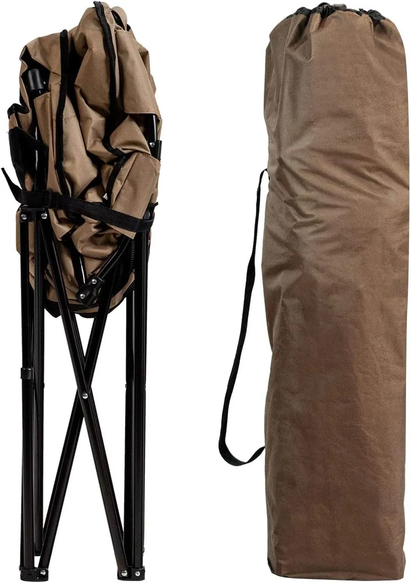 Giantex Portable Camping Chair, Moon Saucer Chair, Outdoor Folding Chair with Soft Padded Seat, Lawn Chair with Cup Holder and Carry Bag (Brown)