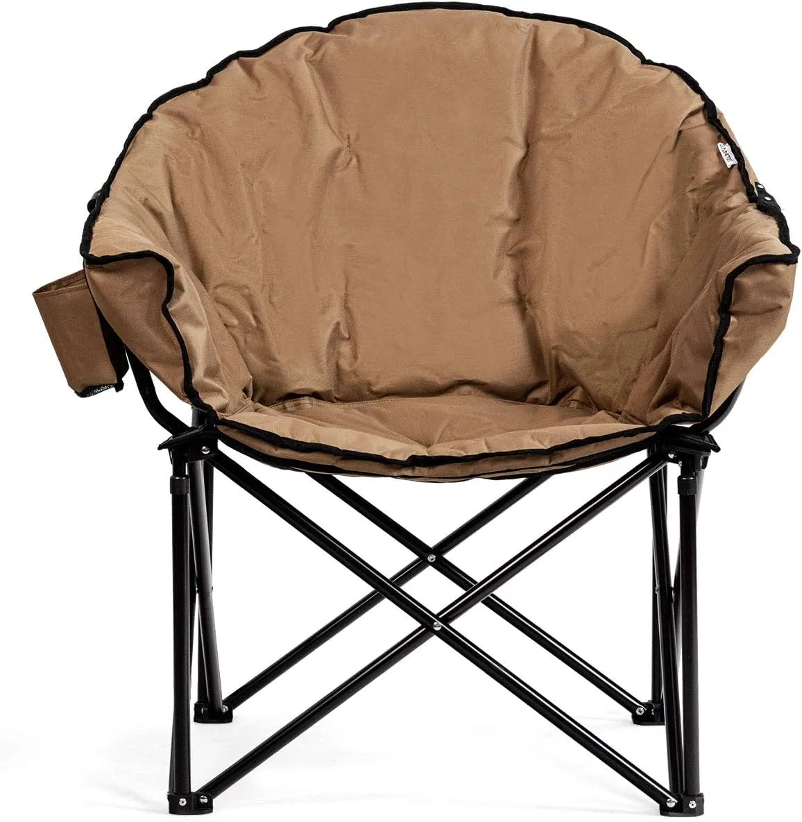 Giantex Portable Camping Chair, Moon Saucer Chair, Outdoor Folding Chair with Soft Padded Seat, Lawn Chair with Cup Holder and Carry Bag (Brown)