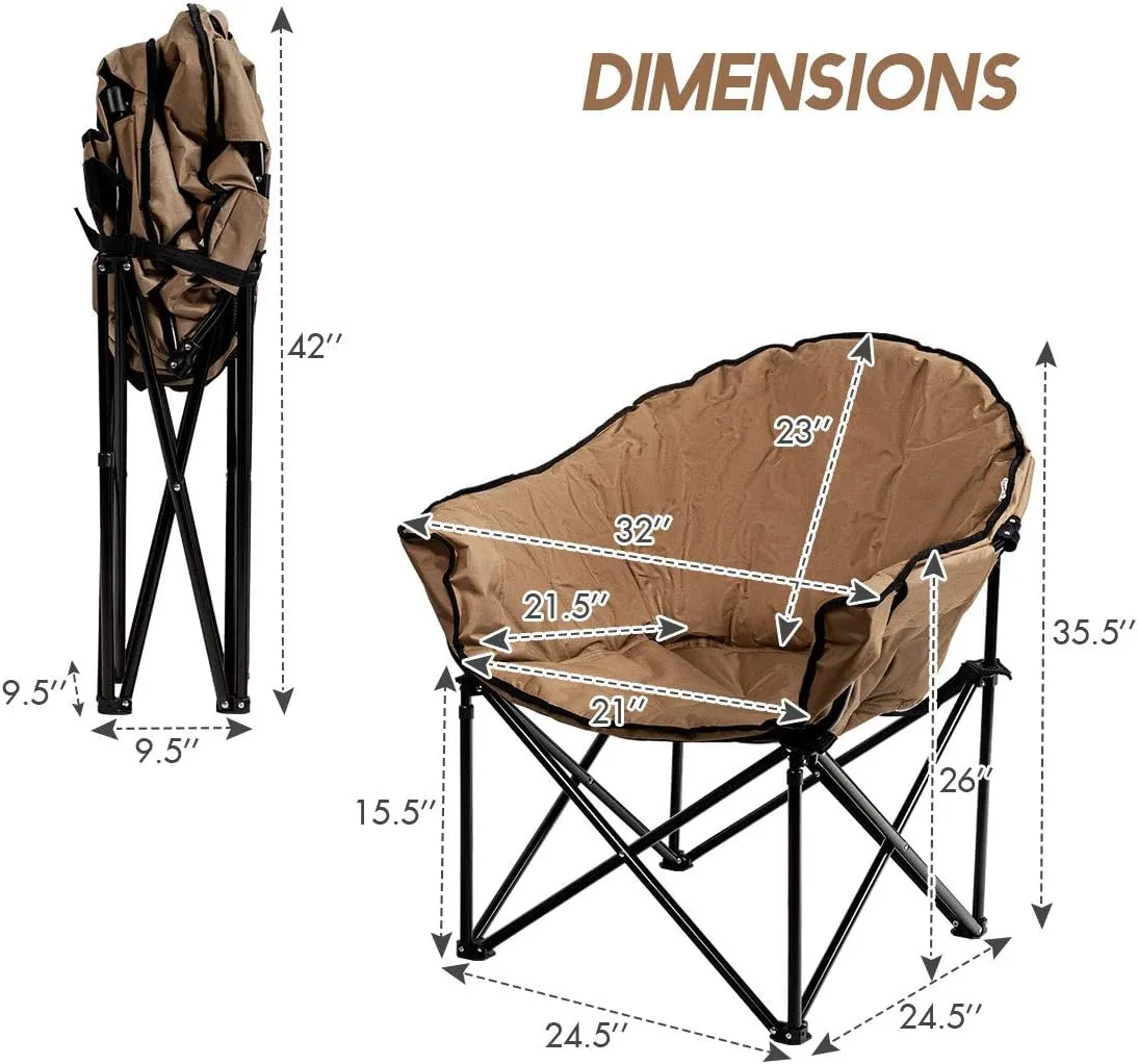Giantex Portable Camping Chair, Moon Saucer Chair, Outdoor Folding Chair with Soft Padded Seat, Lawn Chair with Cup Holder and Carry Bag (Brown)