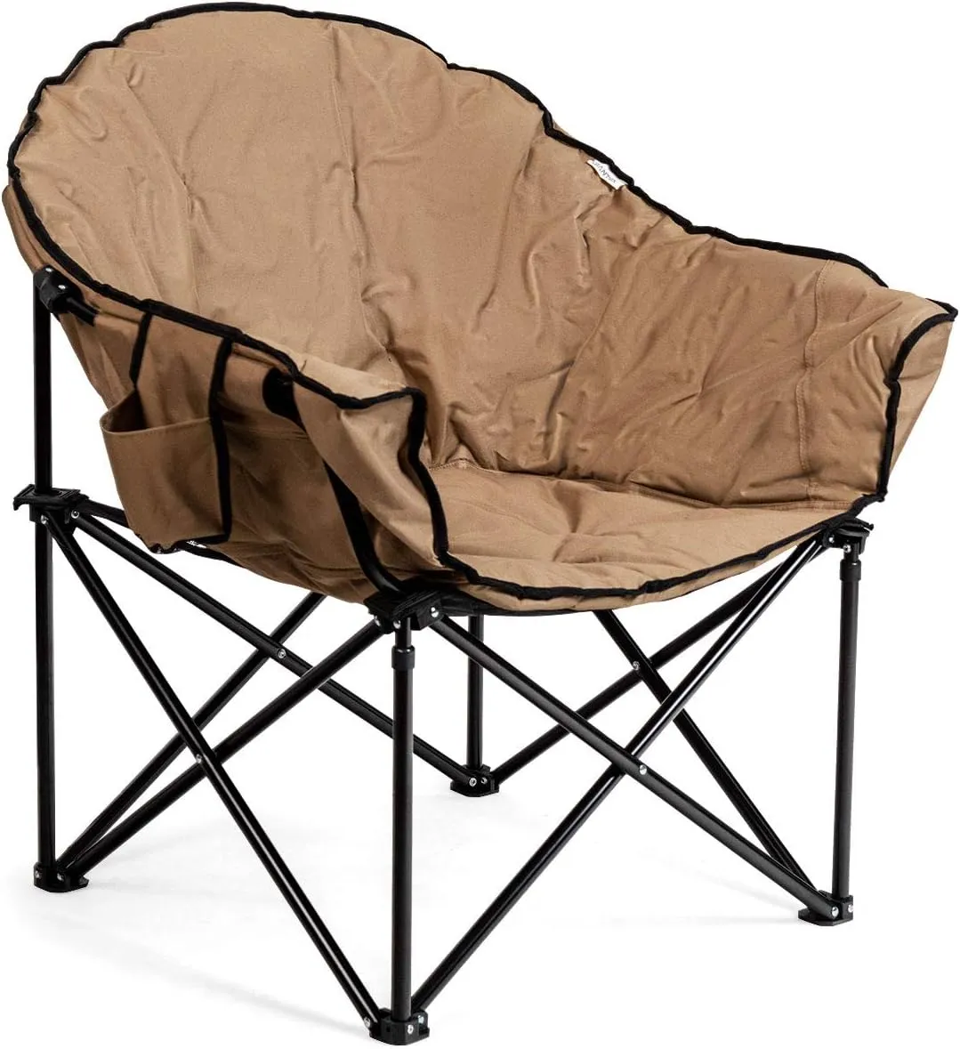 Giantex Portable Camping Chair, Moon Saucer Chair, Outdoor Folding Chair with Soft Padded Seat, Lawn Chair with Cup Holder and Carry Bag (Brown)