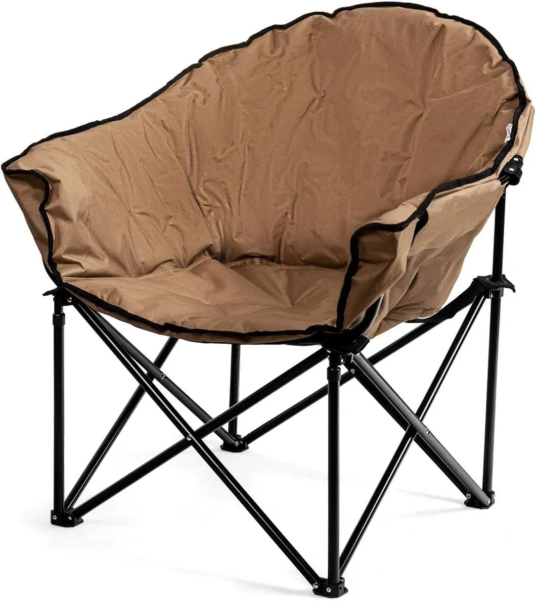 Giantex Portable Camping Chair, Moon Saucer Chair, Outdoor Folding Chair with Soft Padded Seat, Lawn Chair with Cup Holder and Carry Bag (Brown)