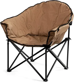 Giantex Portable Camping Chair, Moon Saucer Chair, Outdoor Folding Chair with Soft Padded Seat, Lawn Chair with Cup Holder and Carry Bag (Brown)