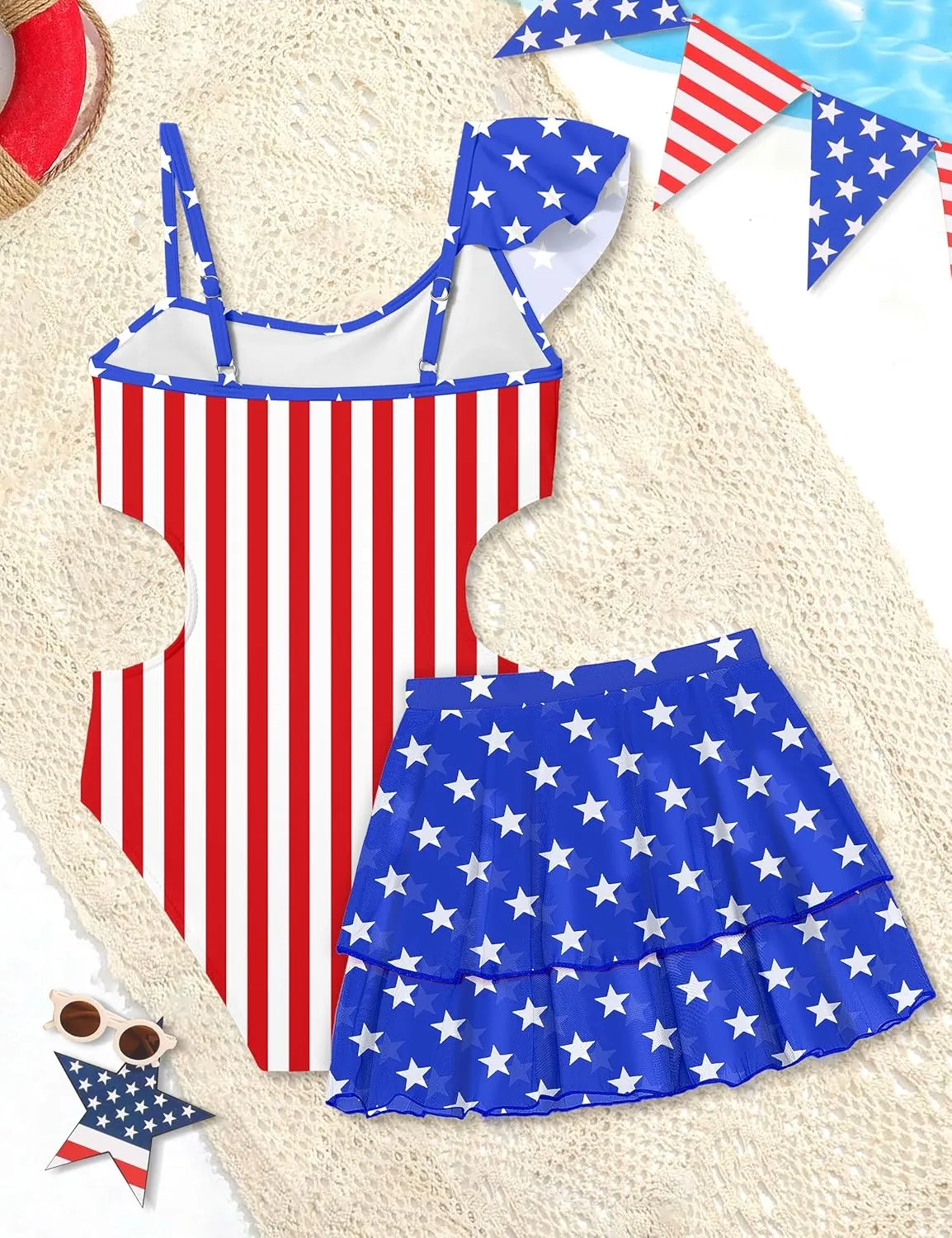 Girls One Piece Swimsuits Cut Out Swimsuit with Mesh Skirt Ruffle Girls Bathing Suit 9-16 Years Summer Beach Swimwear