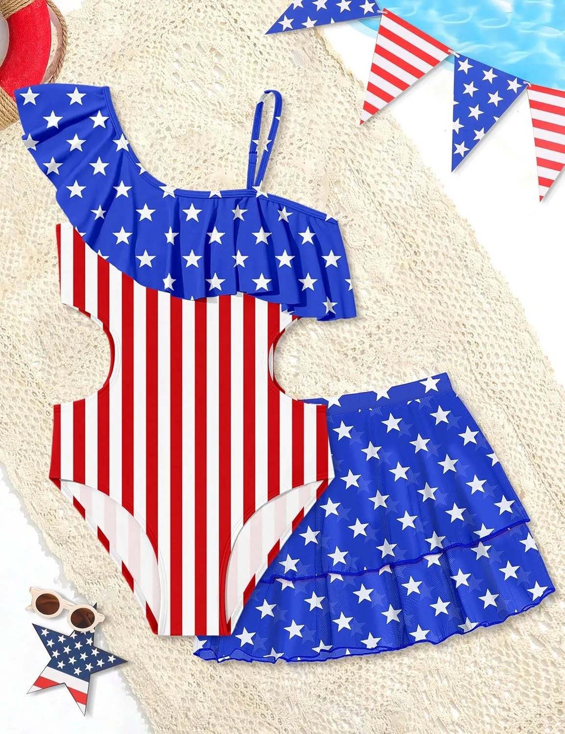 Girls One Piece Swimsuits Cut Out Swimsuit with Mesh Skirt Ruffle Girls Bathing Suit 9-16 Years Summer Beach Swimwear