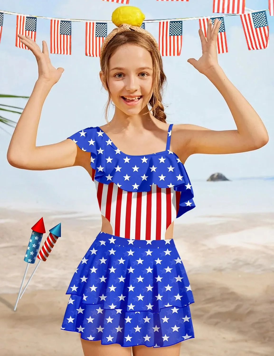 Girls One Piece Swimsuits Cut Out Swimsuit with Mesh Skirt Ruffle Girls Bathing Suit 9-16 Years Summer Beach Swimwear