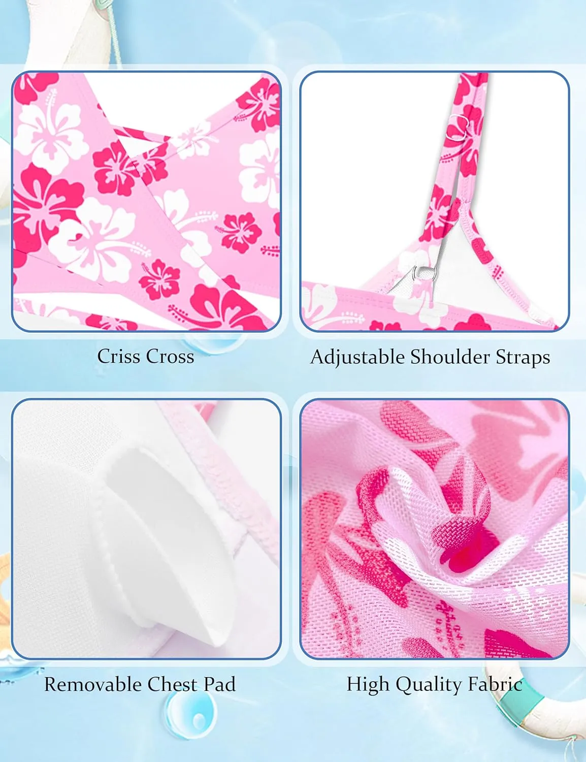 Girls Swimsuits 3 Piece Bathing Suit Allover Printed Criss Cross Bikini Set with Cover Up Skirt Beach Swimwear 7-16 Years