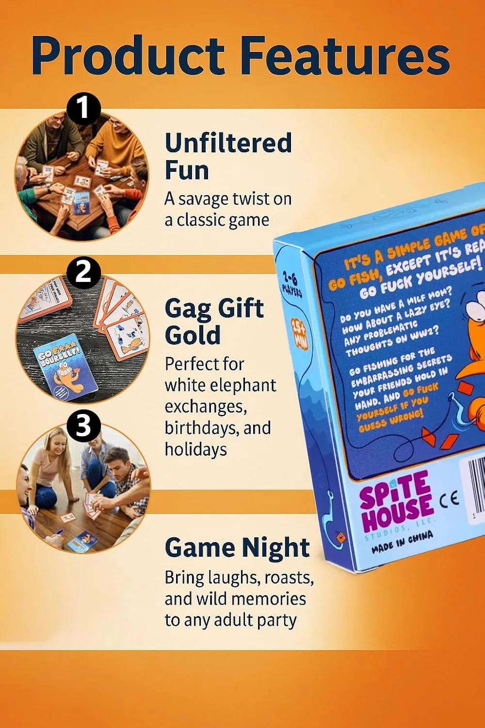 Go F Card Game Yourself for Adults, 2025 New F Deck – Night Party Game for 2  Players | Fun Gag Gift for Friends, Couples & Coworkers | Classic Interactive Game with a Twist (5pc)