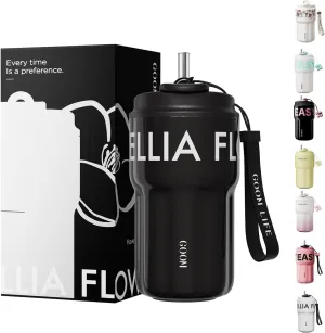 GOOM 18oz Travel Coffee Mug Tumbler with Lid and Straw, 18/10 Stainless Steel, 6-Layer Insulation, Spill Proof|Leak Proof Tumbler with Straw Mouth Rotary Lock, Coffee Mugs for Men, Women - Black