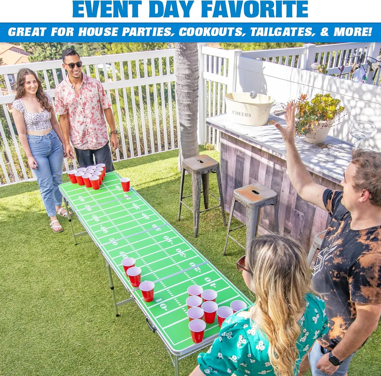 GoPong 8 Foot Portable Beer Pong / Tailgate Tables (Black, Football, American Flag, or Custom Dry Erase)