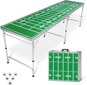 GoPong 8 Foot Portable Beer Pong / Tailgate Tables (Black, Football, American Flag, or Custom Dry Erase)