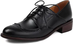 GORBINETI Women's Perforated Lace up Business Oxford Wingtip Round Toe Multicolor Leather Flat Oxford Retro Brogues Dress Shoes