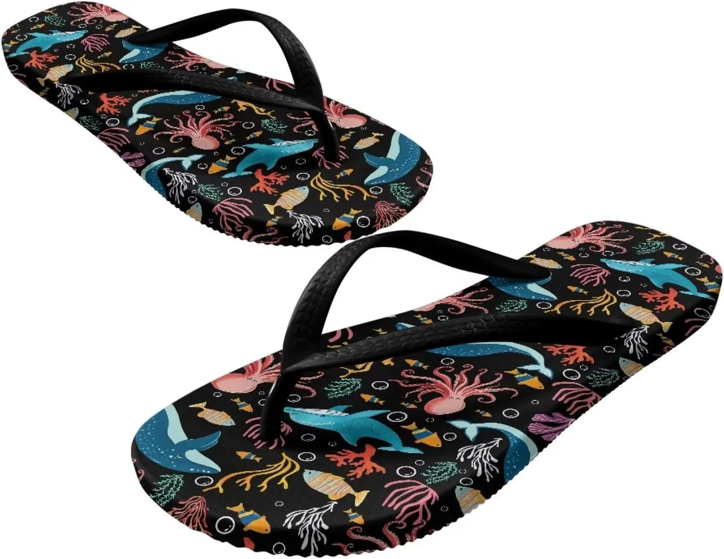 GOSTONG Flip Flops for Women Yoga Mat Comfort Summer Beach Walking Thong Sandals Slip On Non-Slip Indoor Outdoor Slippers Black Strap Size 5-9