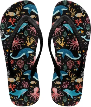 GOSTONG Flip Flops for Women Yoga Mat Comfort Summer Beach Walking Thong Sandals Slip On Non-Slip Indoor Outdoor Slippers Black Strap Size 5-9