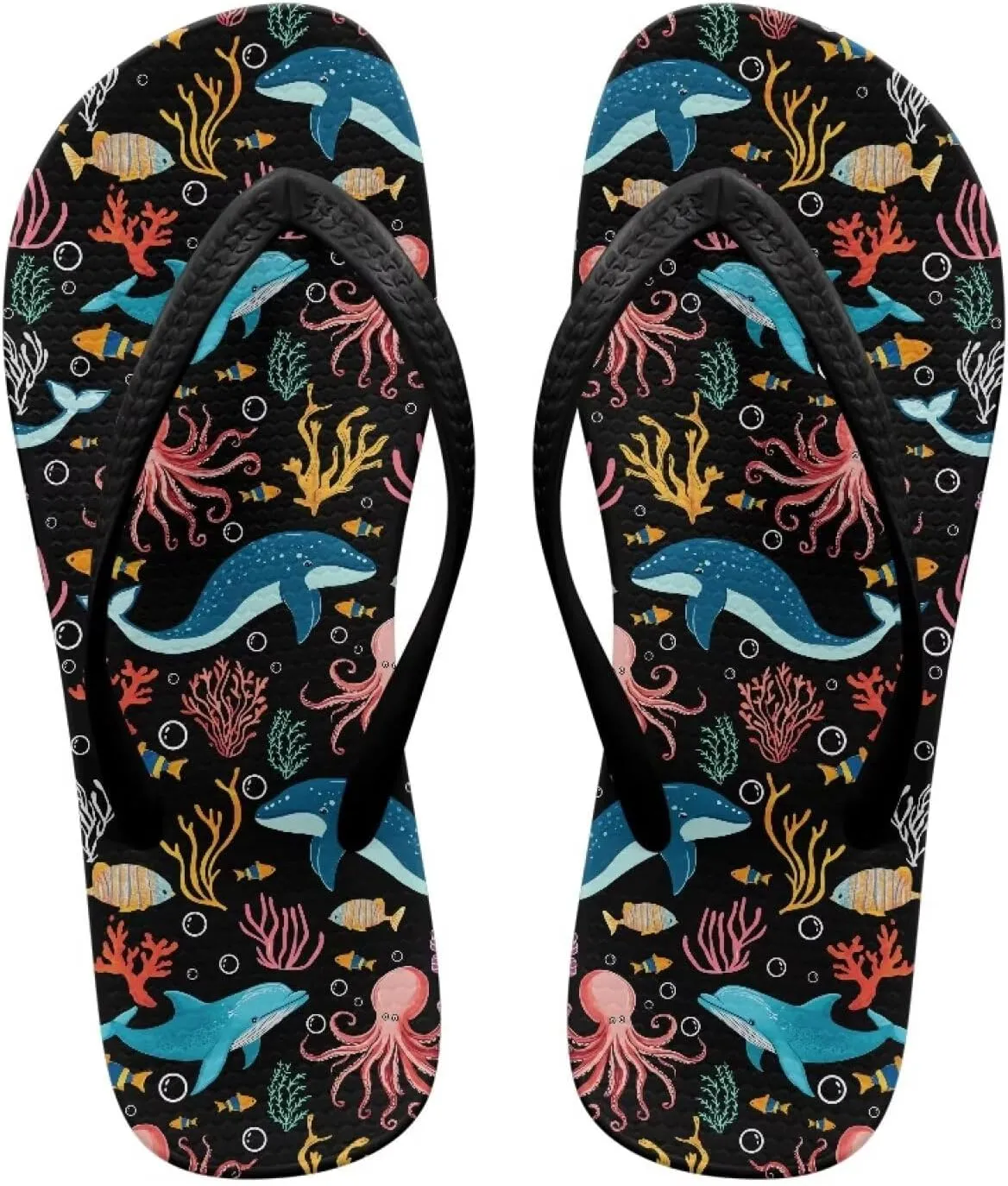 GOSTONG Flip Flops for Women Yoga Mat Comfort Summer Beach Walking Thong Sandals Slip On Non-Slip Indoor Outdoor Slippers Black Strap Size 5-9