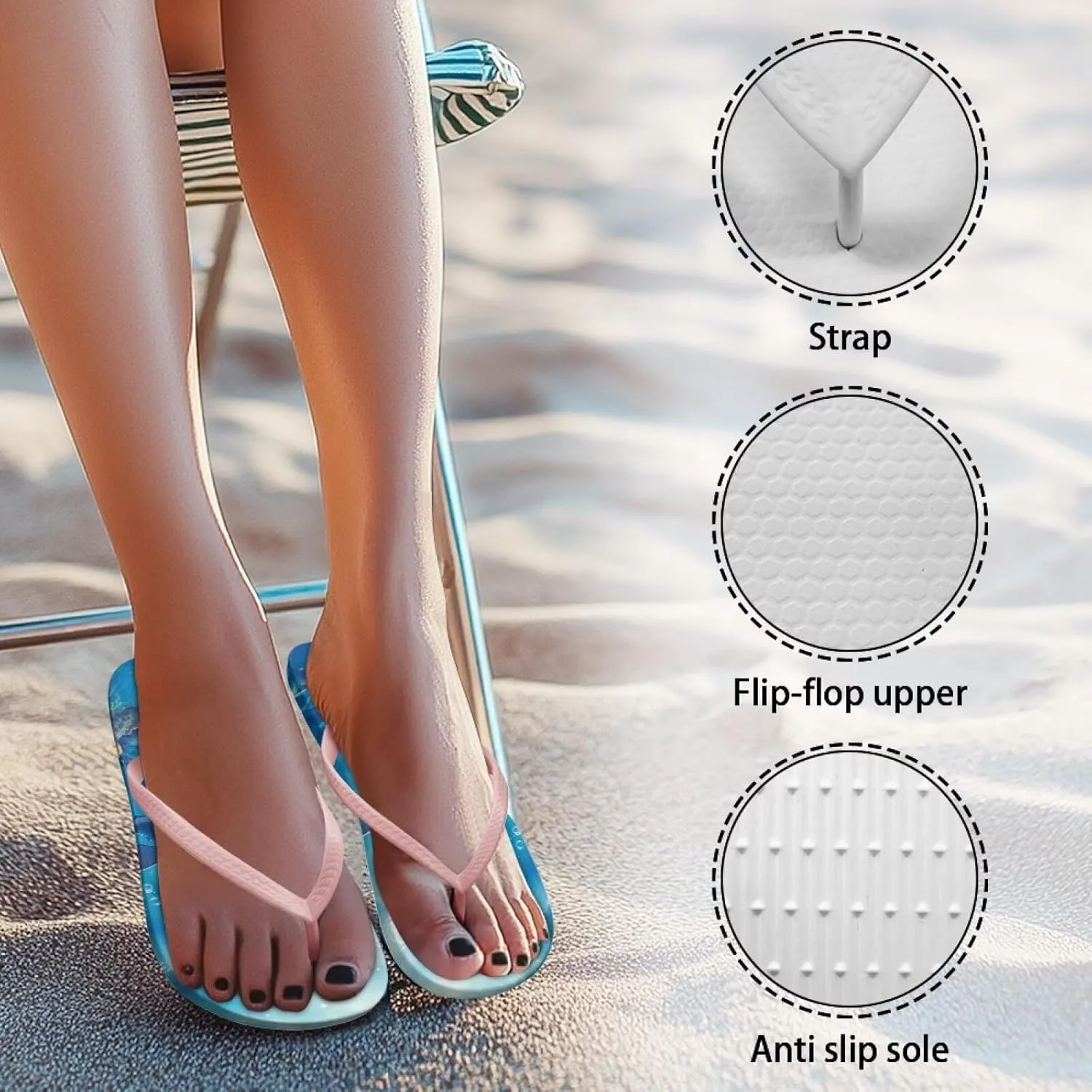 GOSTONG Women Flip Flops Soft Lightweight Beach Pool & Vacation Slides Sandals Non-Slip Sole Summer Essentials Pink Strap Size 5.5-9.5