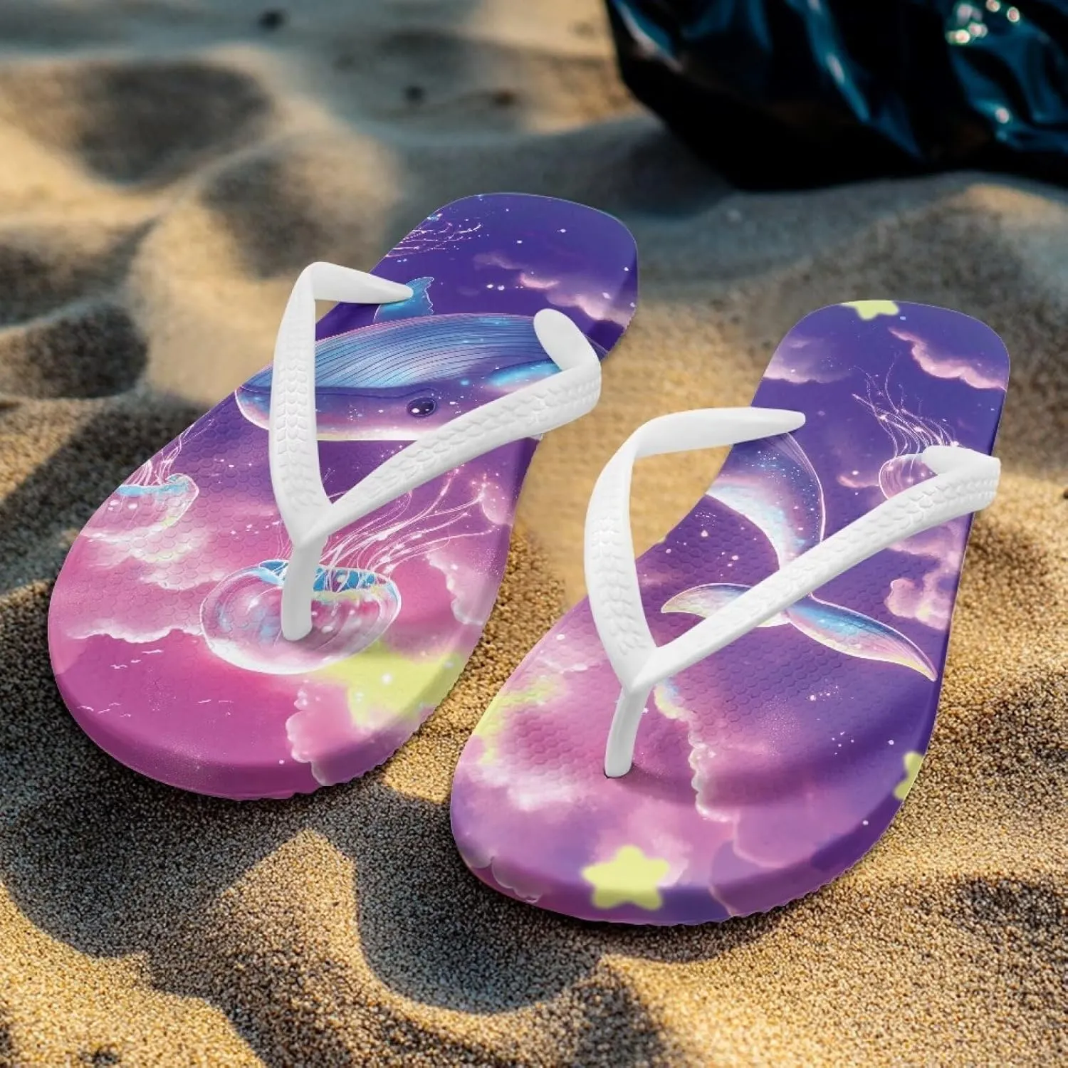 GOSTONG Women's Flip Flops Lightweight No-Slip Thong Sandals Shower Bathroom Slippers for Pool Beach Parties & Vacation Comfort White Strap Size 5.5-9.5