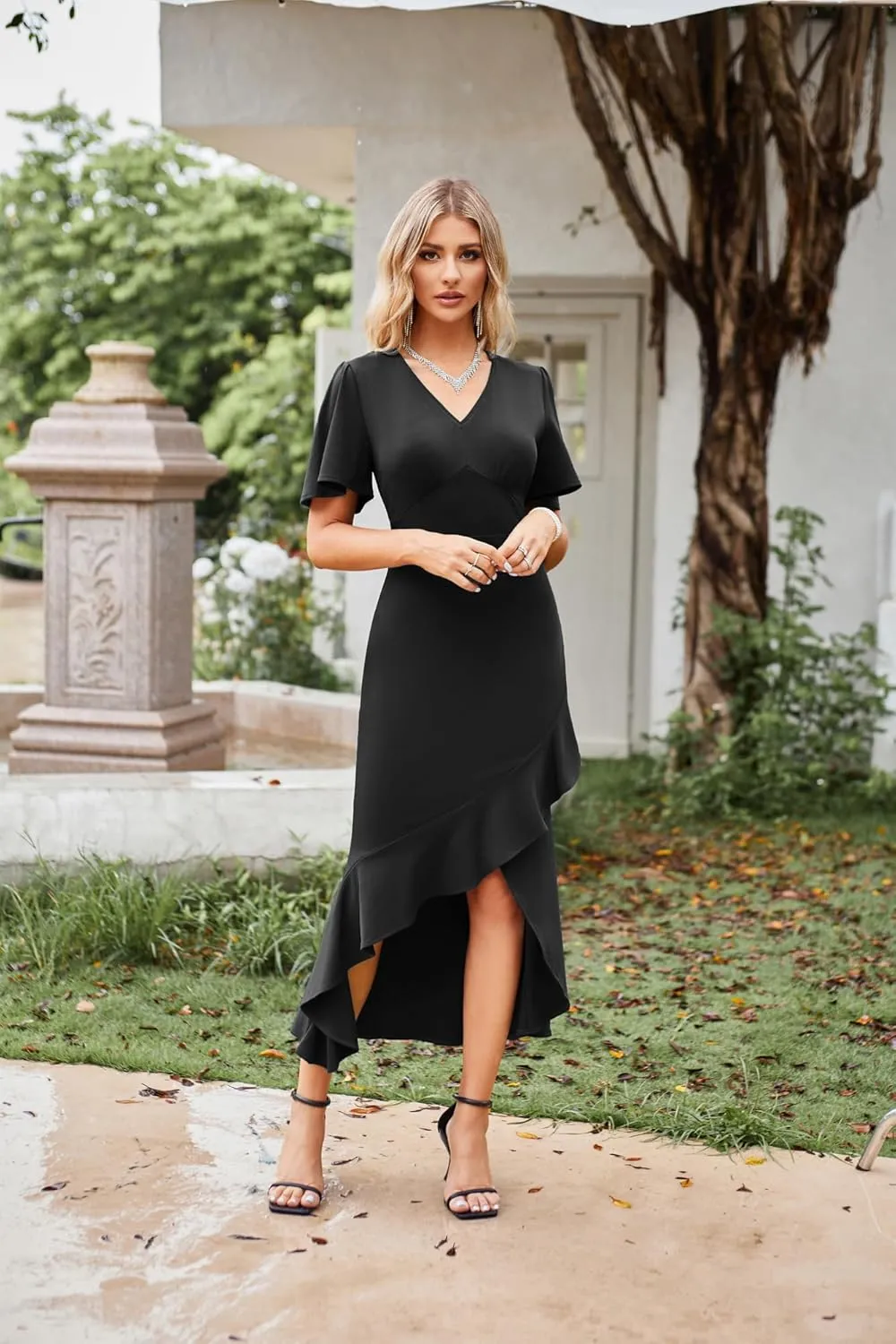GRACE KARIN Women Casual Wrap Dress Short Sleeve Ruffle Dress 2024 Midi Summer Fishtail Dresses Bodycon Dress for Party