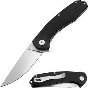 Grand Way Flipper Knife - Folding Flipper Pocket Knife - Classic Fold Knives Stainless Steel Blade with G-10 Handle&Metal Clip - Best Tourist Flipper Knife for Urban Camping and Hiking S-34