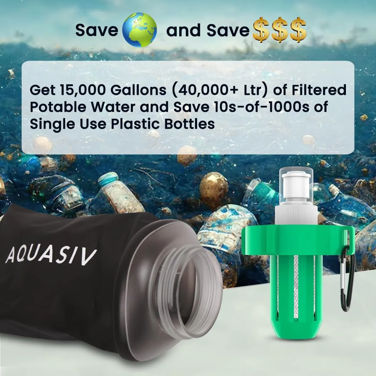 Gravity Water Filter Kit - HFM Carbon & Pre Filter, Portable Squeeze Pouch - Reliable Camping & Hiking
