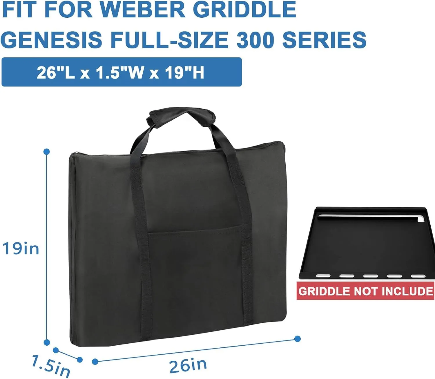 Griddle Cover for Weber Genesis 300 Series,Flat Top Griddle Cover for Weber Griddle Insert Storage Bag(Griddle NOT Include)-26" L x 1.5" W x 19" H