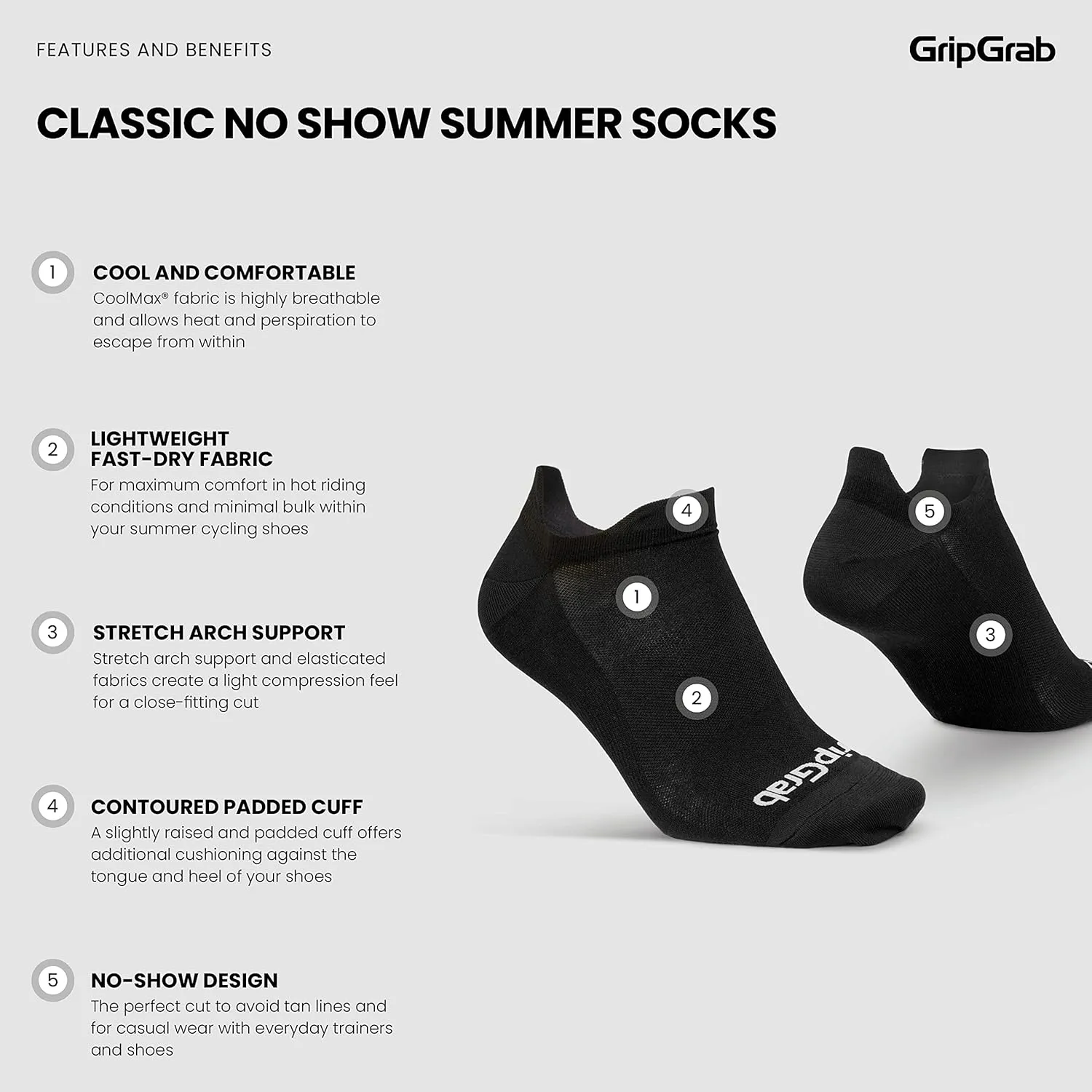 GripGrab Classic No-Show Single & Multipack Invisible Cycling Socks Short Low Sneaker Trainer Summer Liner Bike Spinning Sock