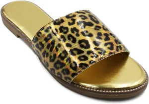 H2K Womens Glitter Bling Fancy Slide Flat Low Wedge Sparkle Sandals Shoes Dream
