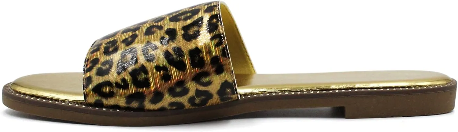 H2K Womens Glitter Bling Fancy Slide Flat Low Wedge Sparkle Sandals Shoes Dream