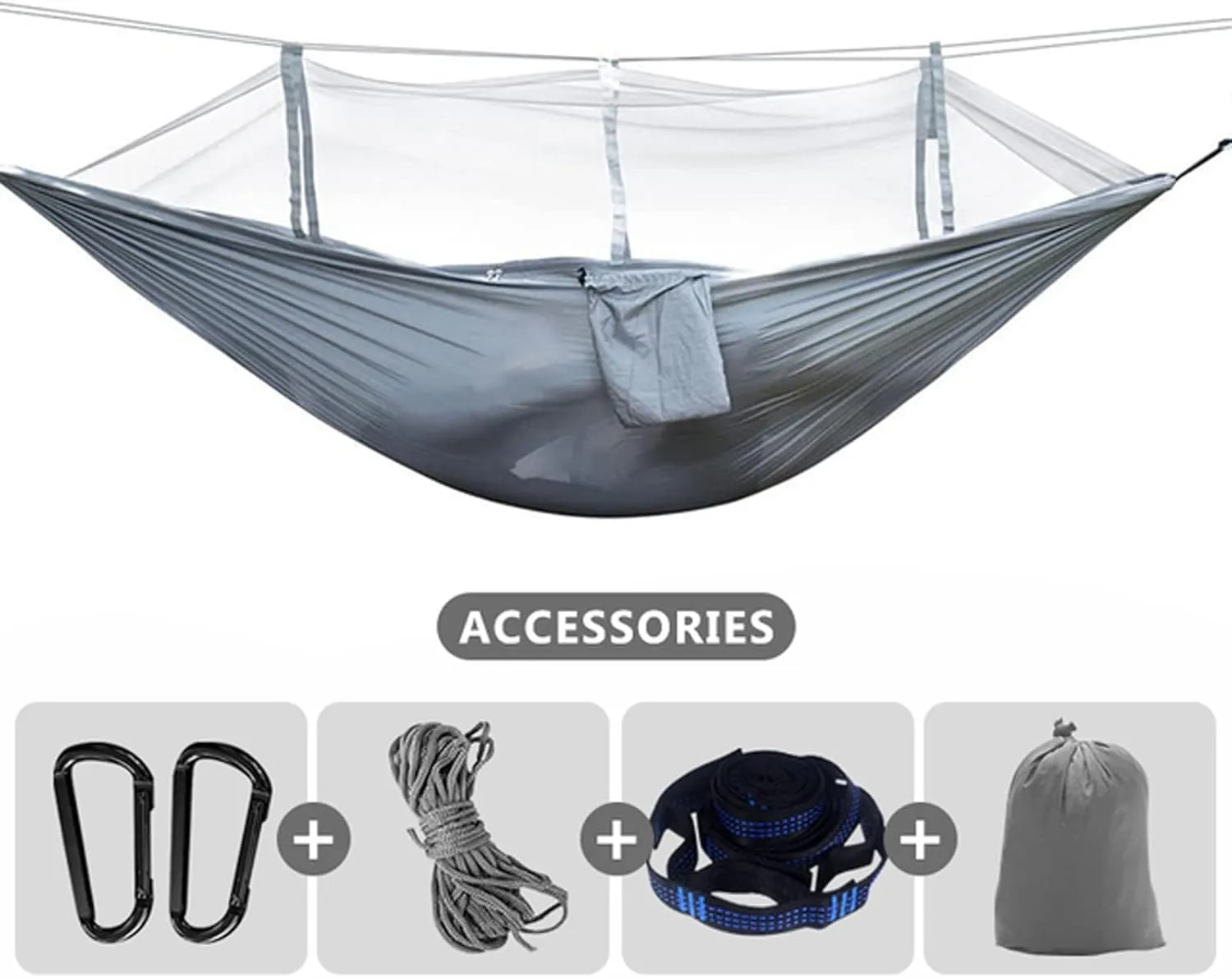 Hammocks Hammock 260x140cm Camping Hammock Ultralight Hammock Double Hanging Sleeping Bed Swing with Tree Straps for Survival Hiking Patio Outdoor Hammock, Qgray