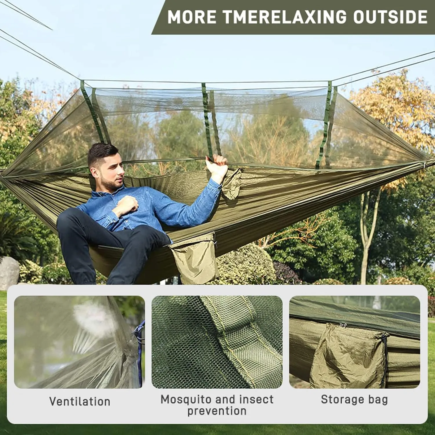 Hammocks Hammock 260x140cm Camping Hammock Ultralight Hammock Double Hanging Sleeping Bed Swing with Tree Straps for Survival Hiking Patio Outdoor Hammock, Qgray