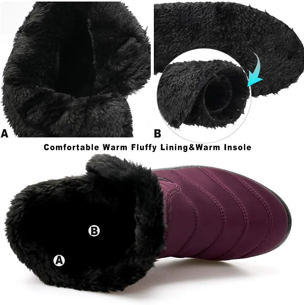 HARENCE Snow Boots for Women Winter Boot with Comfortable Warm Fur Lined Ankle Booties Outdoor Slip On Waterproof Short Boots