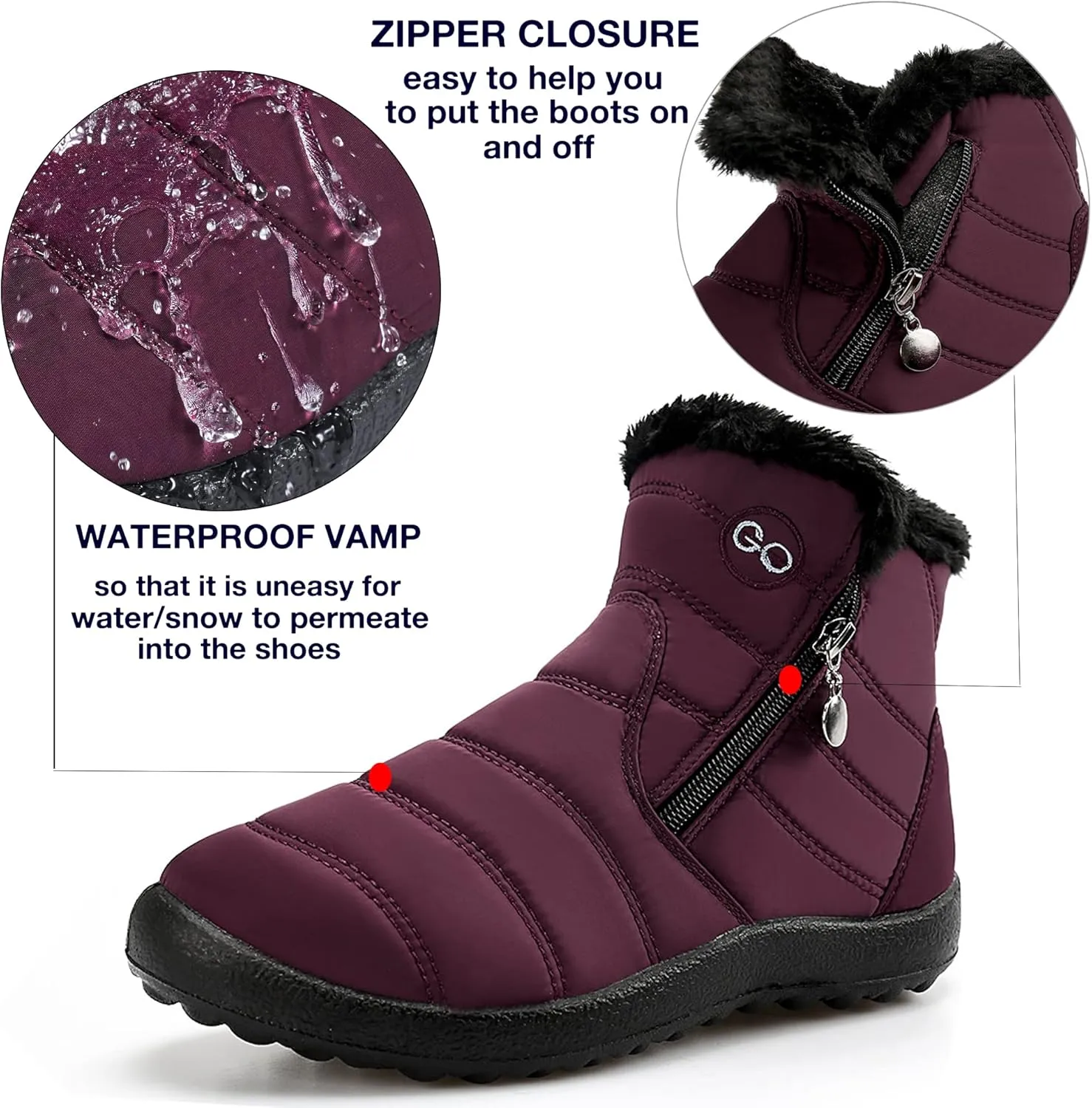 HARENCE Snow Boots for Women Winter Boot with Comfortable Warm Fur Lined Ankle Booties Outdoor Slip On Waterproof Short Boots