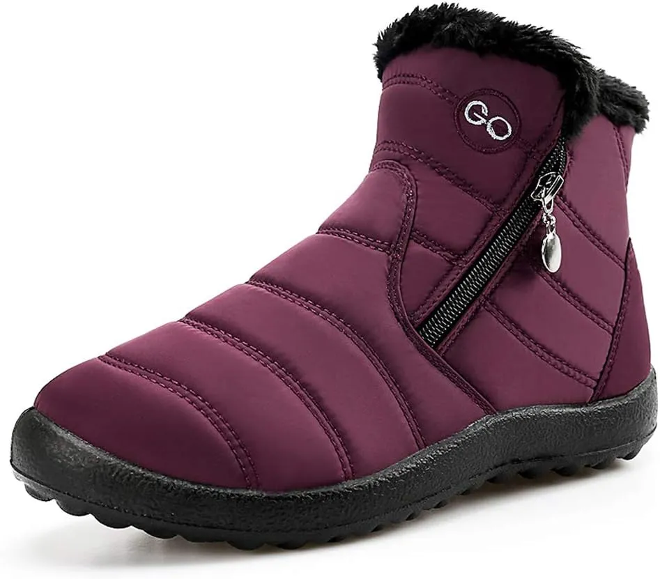 HARENCE Snow Boots for Women Winter Boot with Comfortable Warm Fur Lined Ankle Booties Outdoor Slip On Waterproof Short Boots