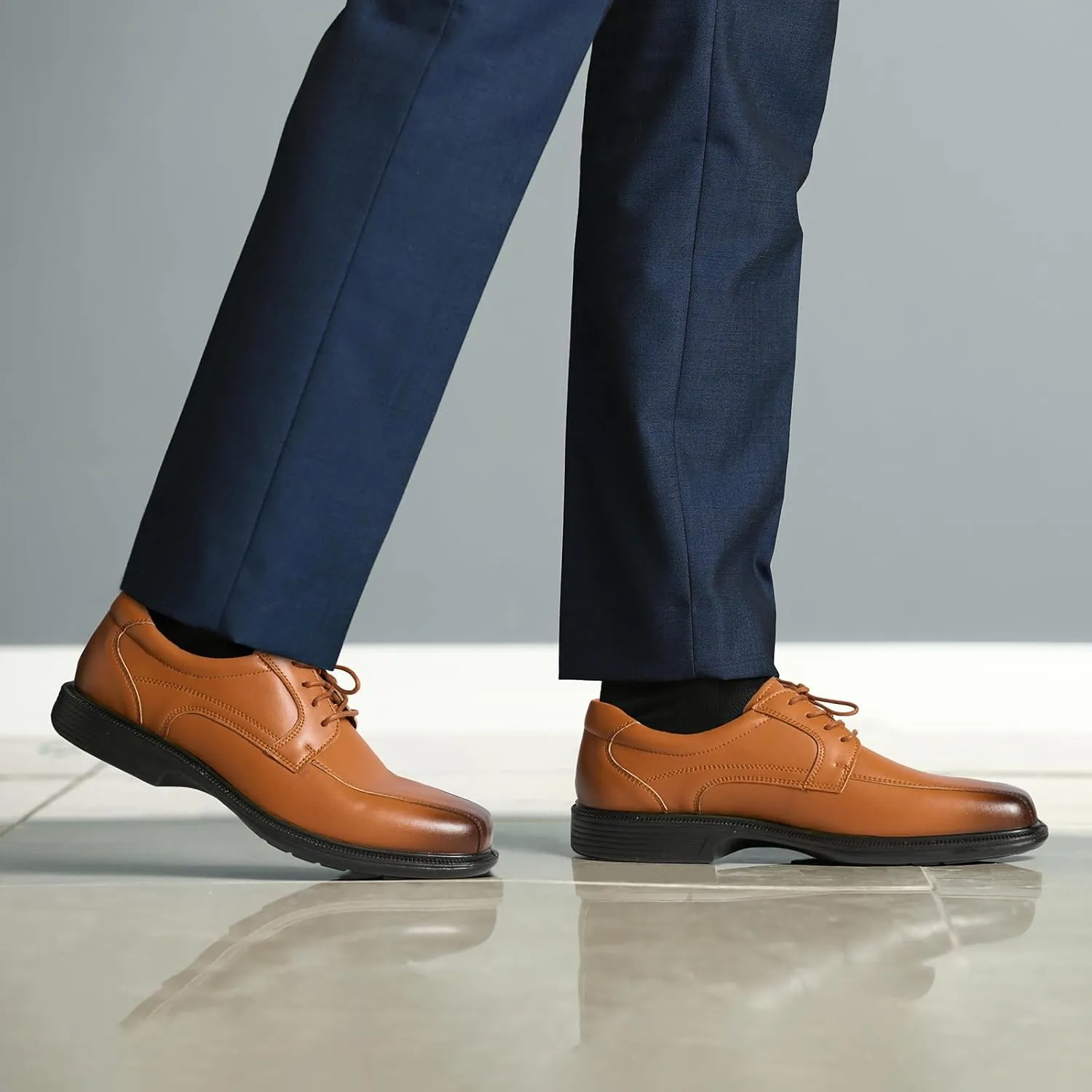 HEEZ Mens Dress Shoes,Split Leather Oxford Shoes with Square Toe, Classic Lace Up Formal Casual Business Shoes for Men