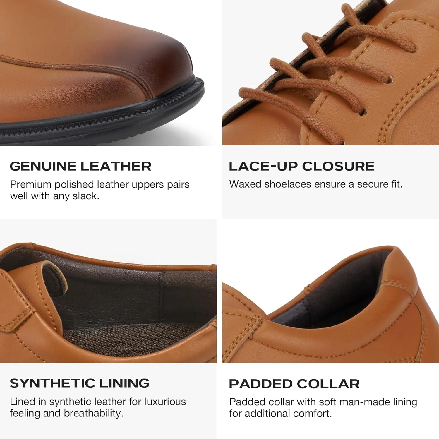 HEEZ Mens Dress Shoes,Split Leather Oxford Shoes with Square Toe, Classic Lace Up Formal Casual Business Shoes for Men