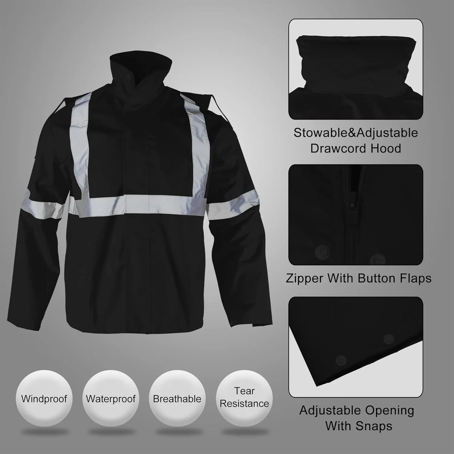 High Visibility Rain Jacket Waterproof for Men Class 3 Hi Vis Safety Rain Suit Jacket and Pants
