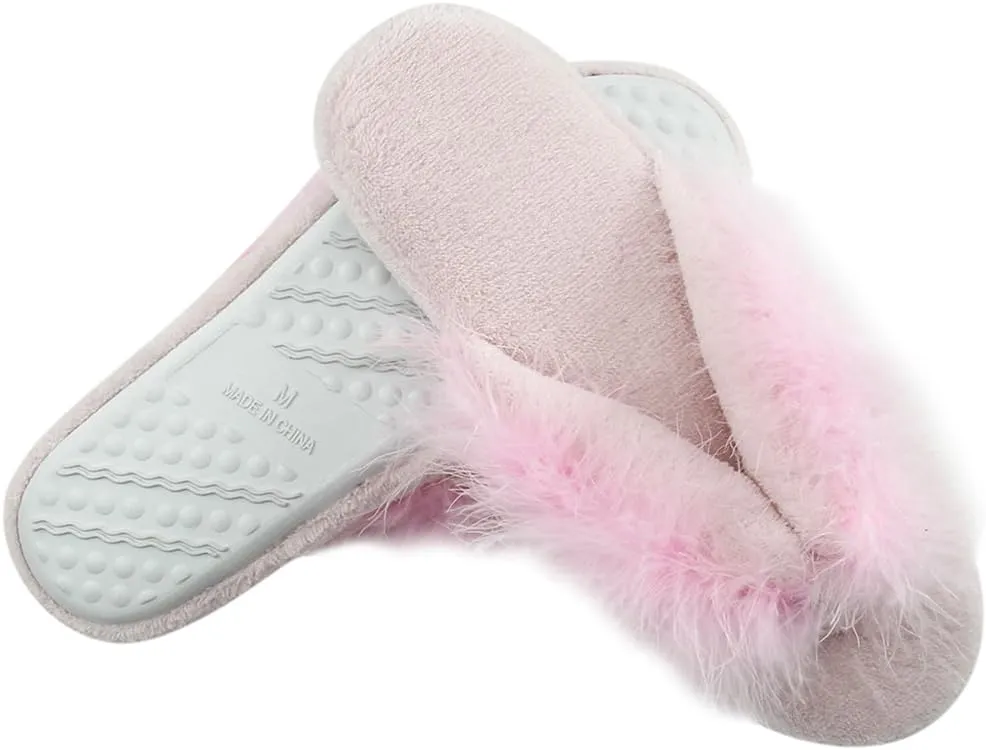 Home Slipper Women's Soft Fleece Indoor Non-Slip House Flip-Flops SPA Thong Slippers