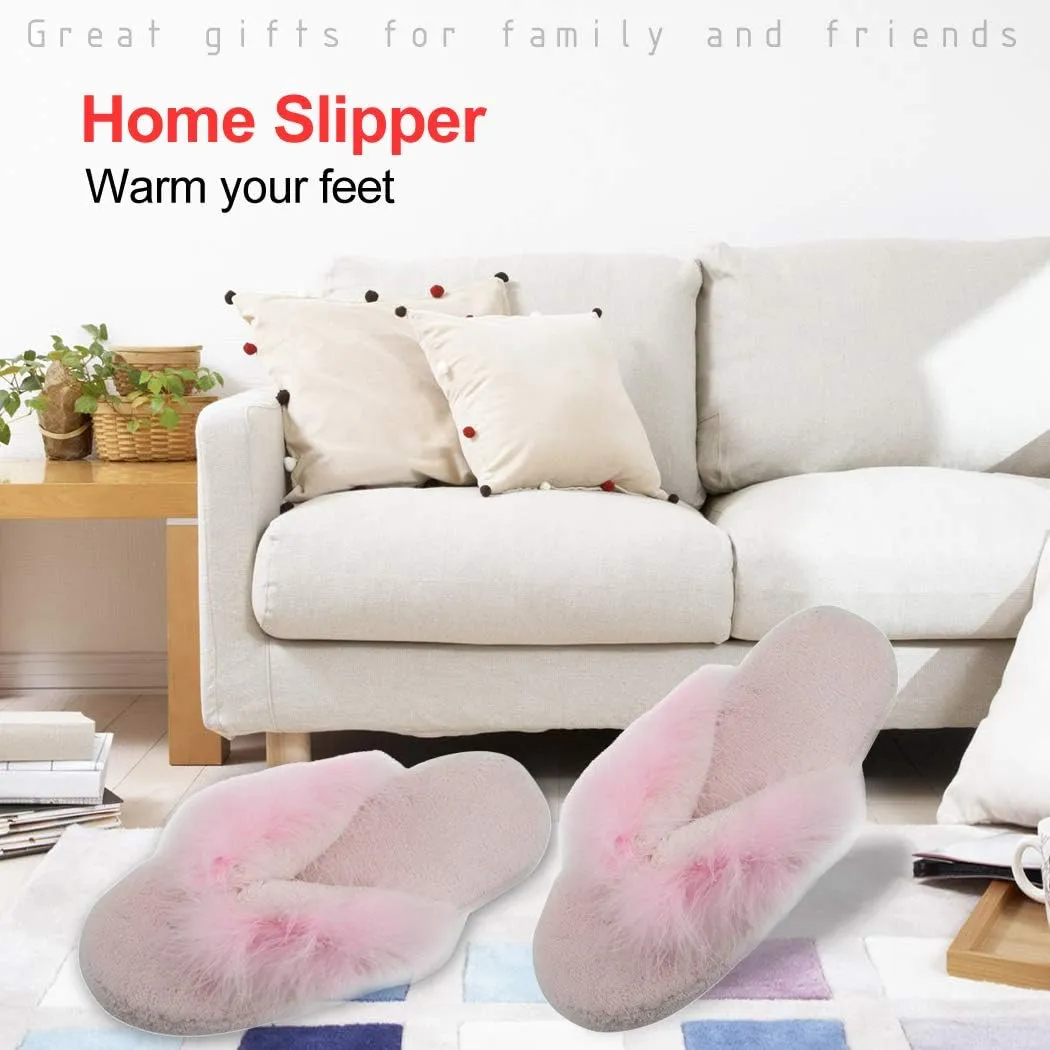 Home Slipper Women's Soft Fleece Indoor Non-Slip House Flip-Flops SPA Thong Slippers
