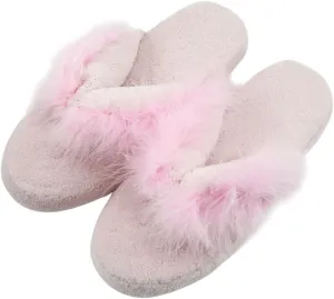 Home Slipper Women's Soft Fleece Indoor Non-Slip House Flip-Flops SPA Thong Slippers