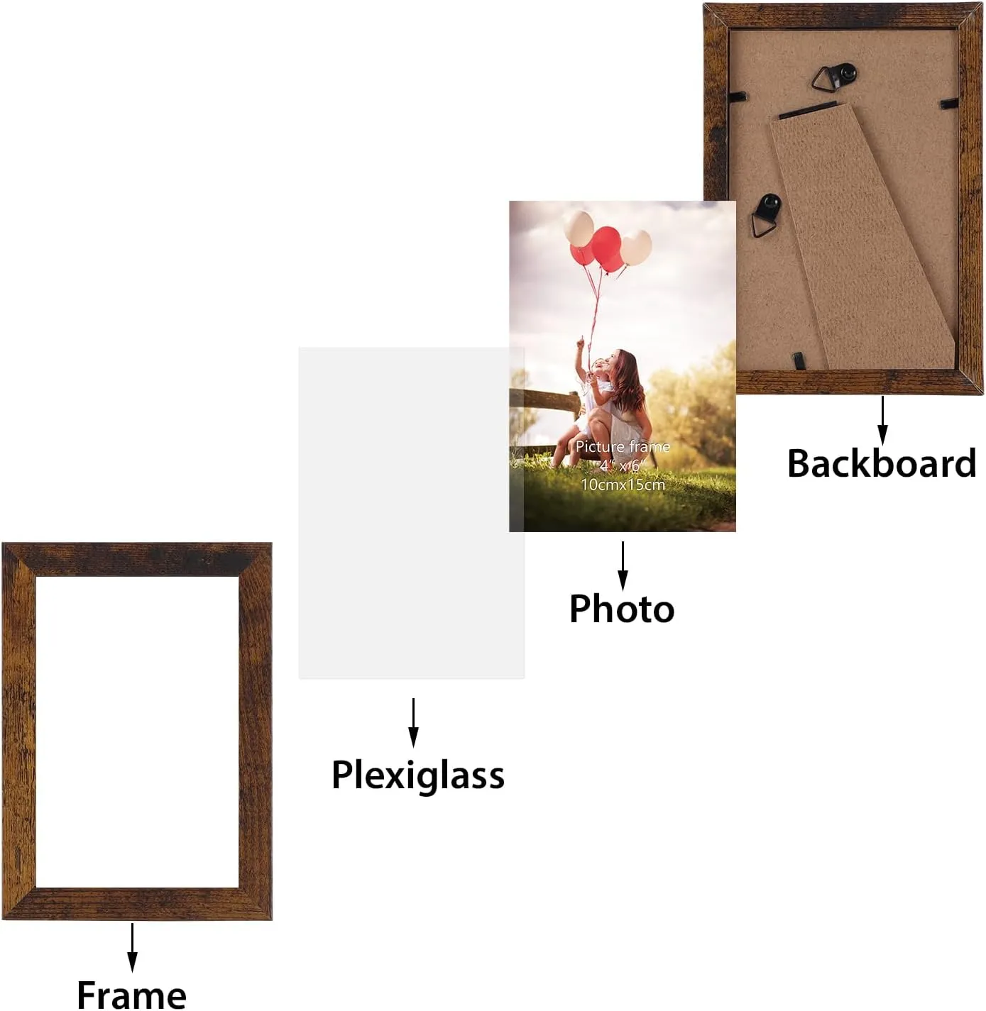 HORLIMER 4x6 Picture Frame Set of 15, Brown Picture Frames Display 4 by 6 Photo for Wall or Tabletop