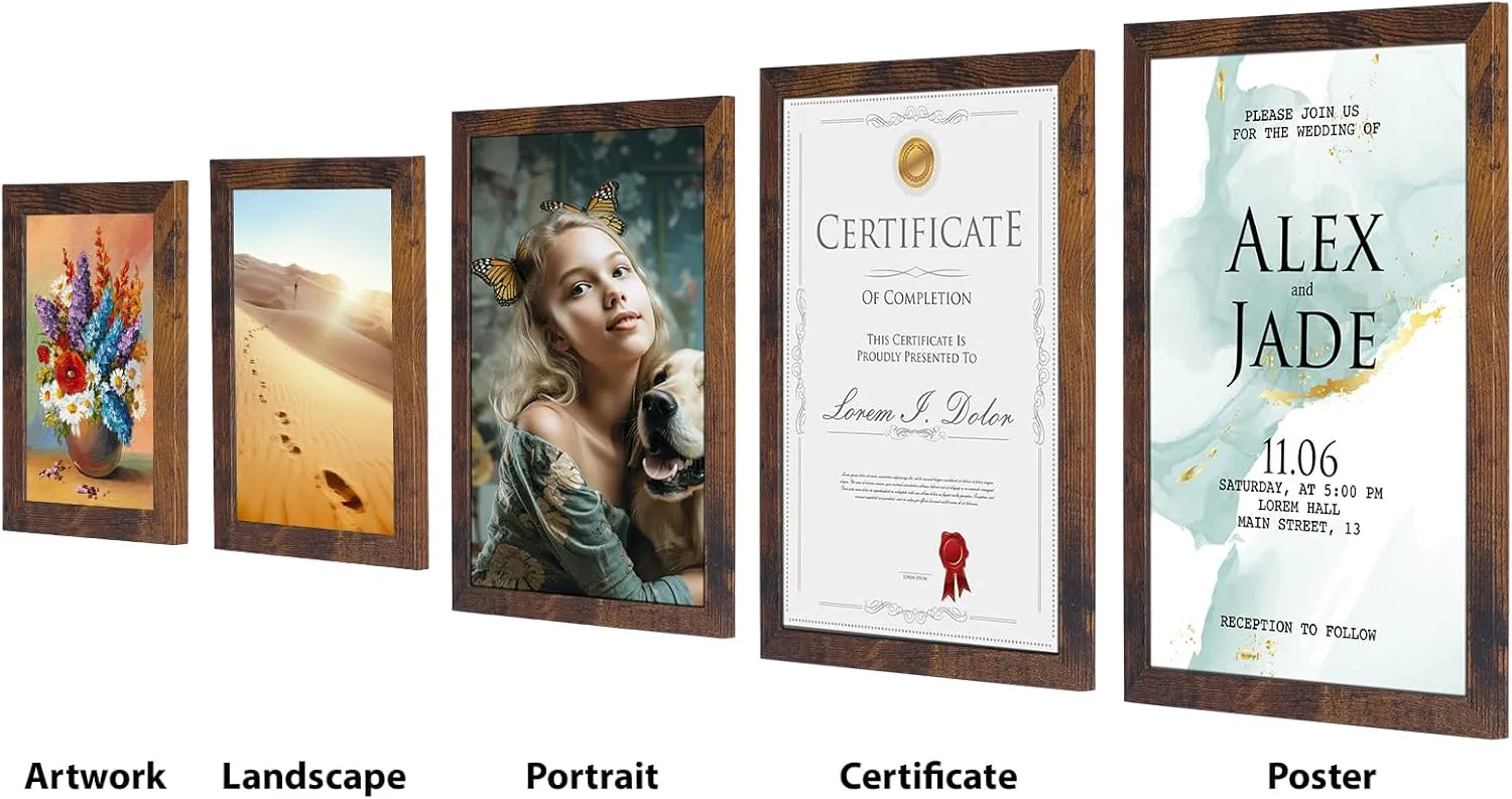 HORLIMER 4x6 Picture Frame Set of 15, Brown Picture Frames Display 4 by 6 Photo for Wall or Tabletop