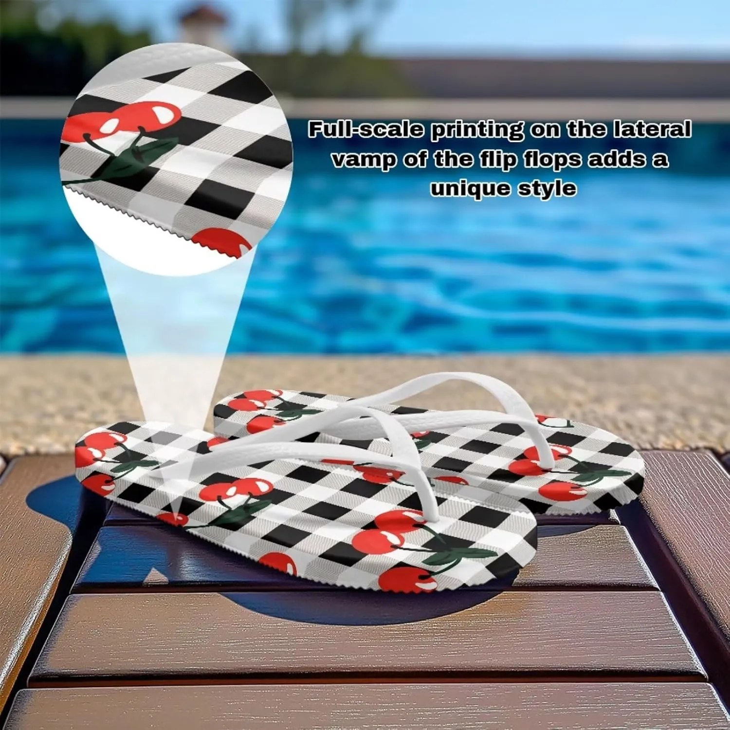 Howilath Fruit Pattern Non-Slip Flip Flops for Women Beach Flat Thong Sandals Rubber Single Band Slippers for Summer Pools