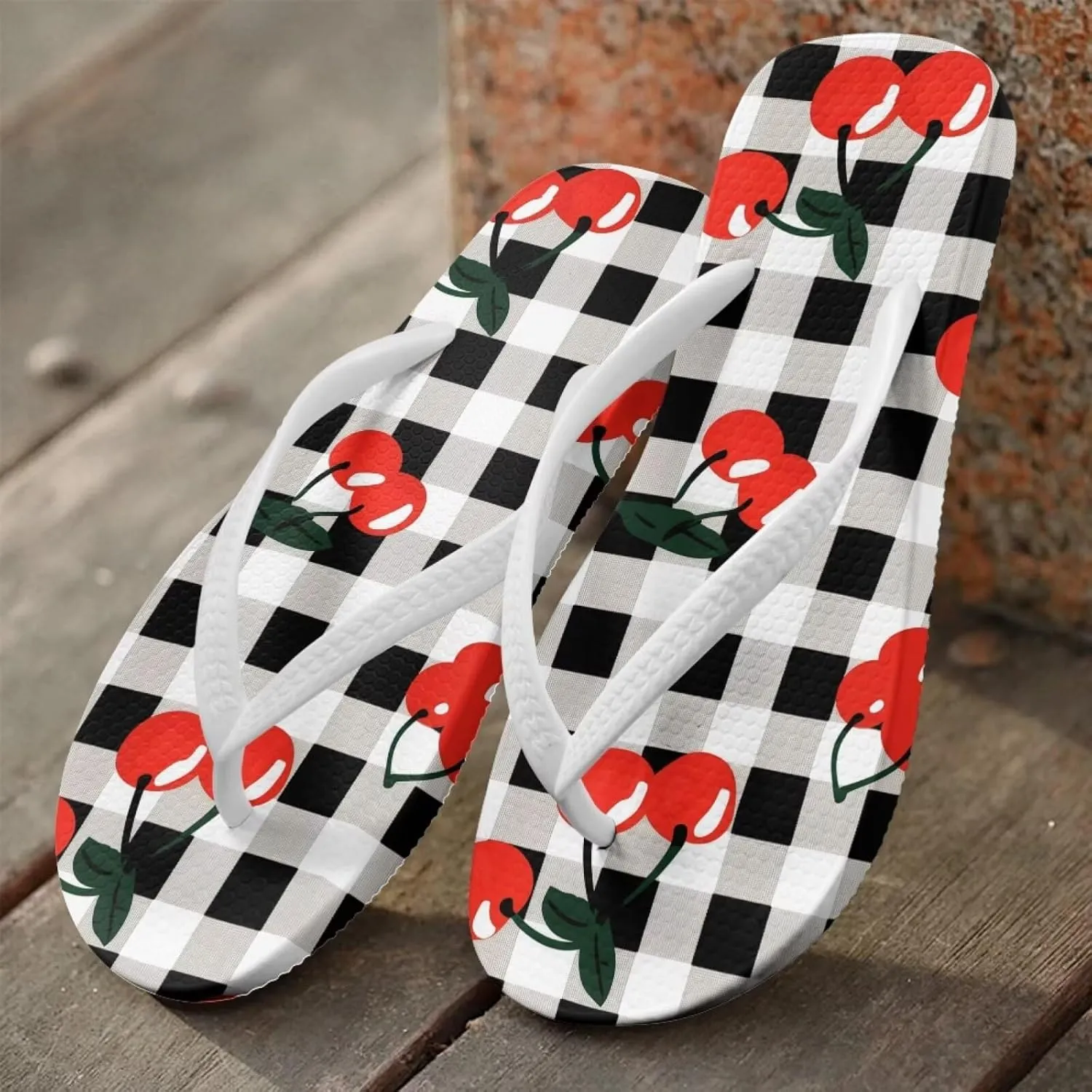 Howilath Fruit Pattern Non-Slip Flip Flops for Women Beach Flat Thong Sandals Rubber Single Band Slippers for Summer Pools