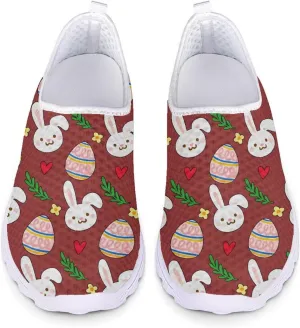 HUIACONG Easter Rabbit Eggs Women Sneakers Slip on Walking Shoes Leaves Floral Heart Teen Footwear Size 10 Lightweight Tennis Shoes Outdoor Yoga Dance Running Trainer